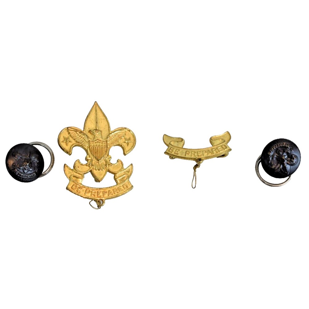 Vintage Boy Scouts Be Prepared Pin Fleur De Lis Eagle Lot of 4 BSA Buttons